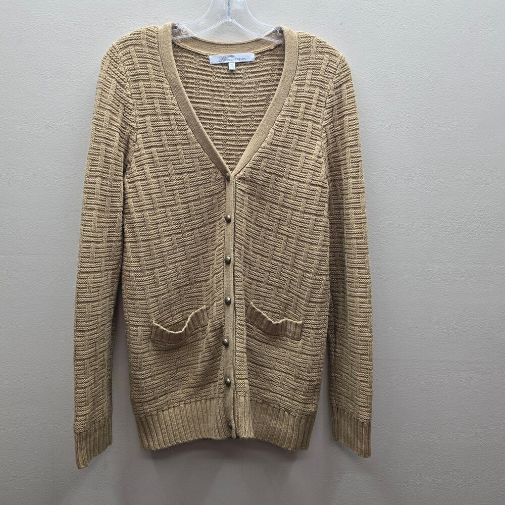 Lovers + Friends Button Front Rib Knit Cardigan Sweater Long Line Tan Size XS